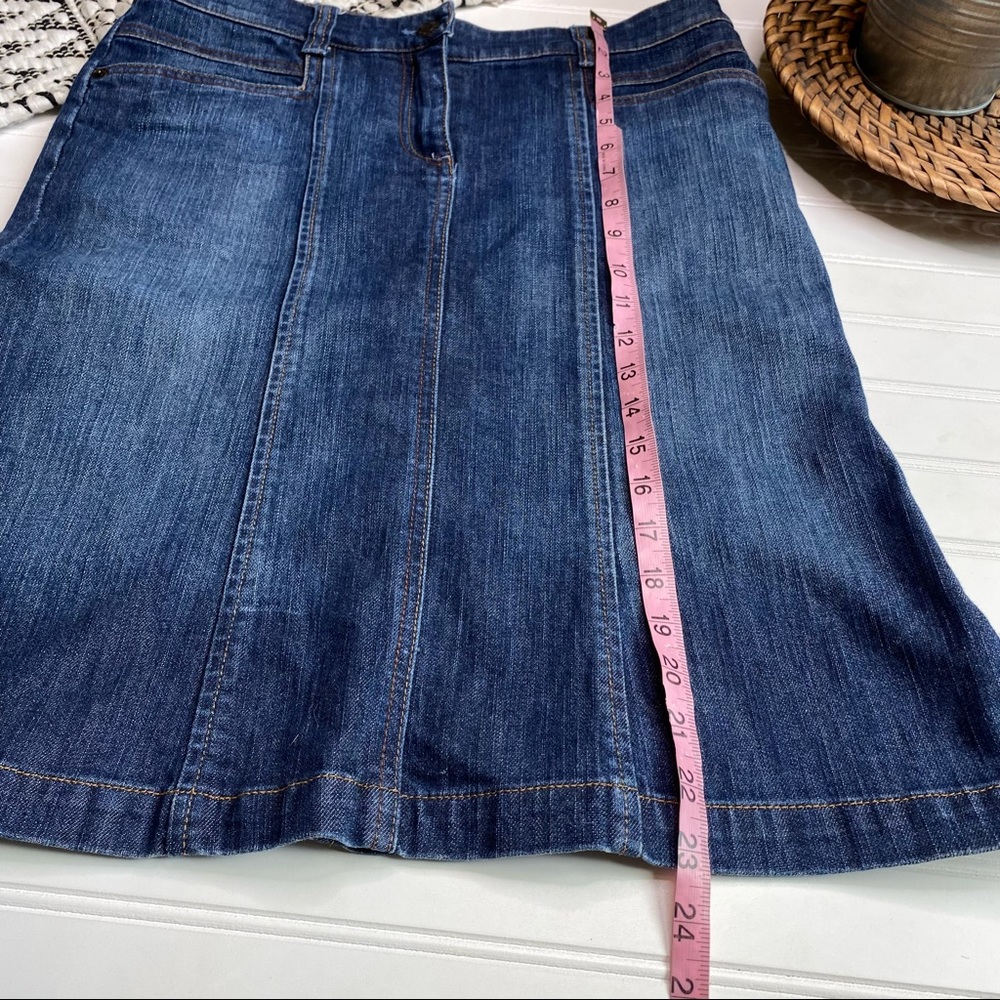 New York & Company Faded Distressed Fit and Flare Jeans Skirt - Picture 2 of 5